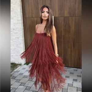 Zara Strapless Fringe Dress in Rust SOLD another site